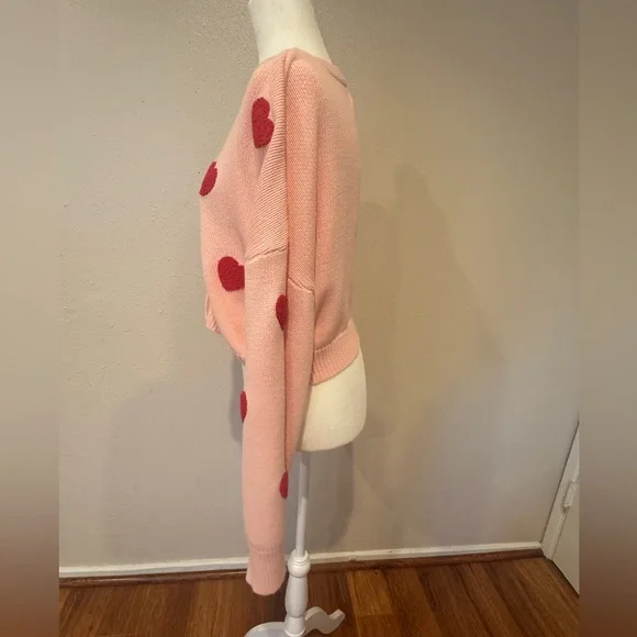 NWT Pink Heart Knitted Cotton Blend Sweater XL - Picture 3 of 8